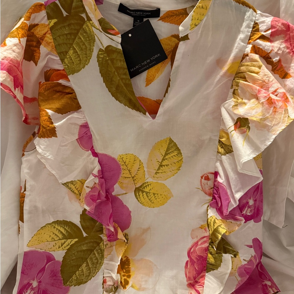 Marc New York Ruffled Cream Blouse